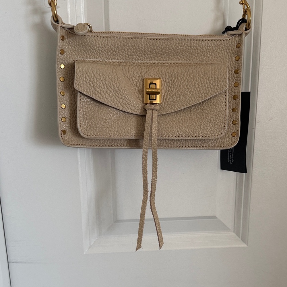 Rebecca Minkoff Stone (Cream/Beige) Darren Mini Top Zip Bag with Gold Hardware